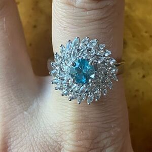 Natural Blue Zircon Sterling Silver Ring Size 8